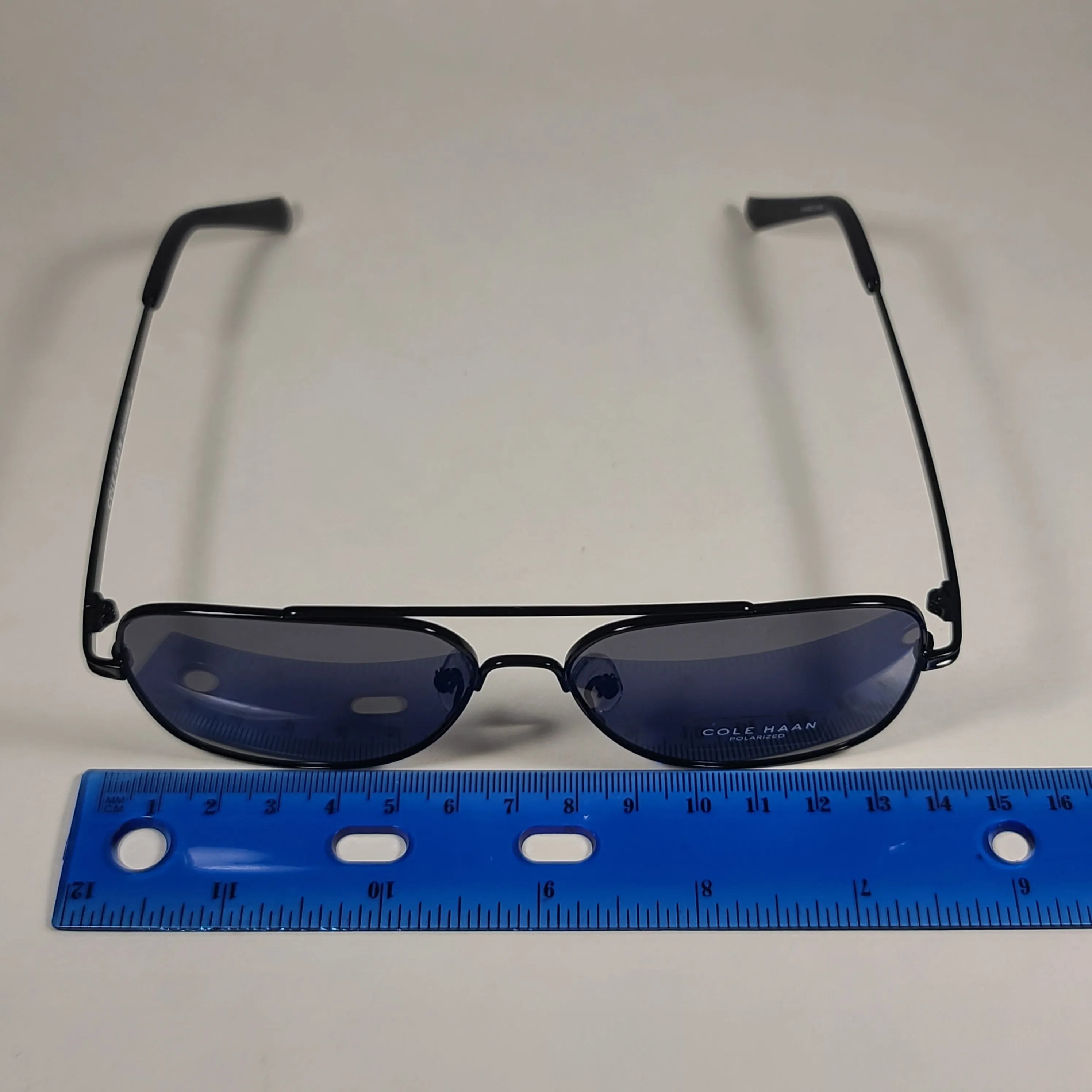 Cole Haan Polarized Navigator Sunglasses Shiny Black Frame Gray Lens CH8002 001 BLACK