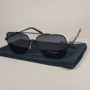 Cole Haan Polarized Navigator Sunglasses Shiny Black Frame Gray Lens CH8002 001 BLACK