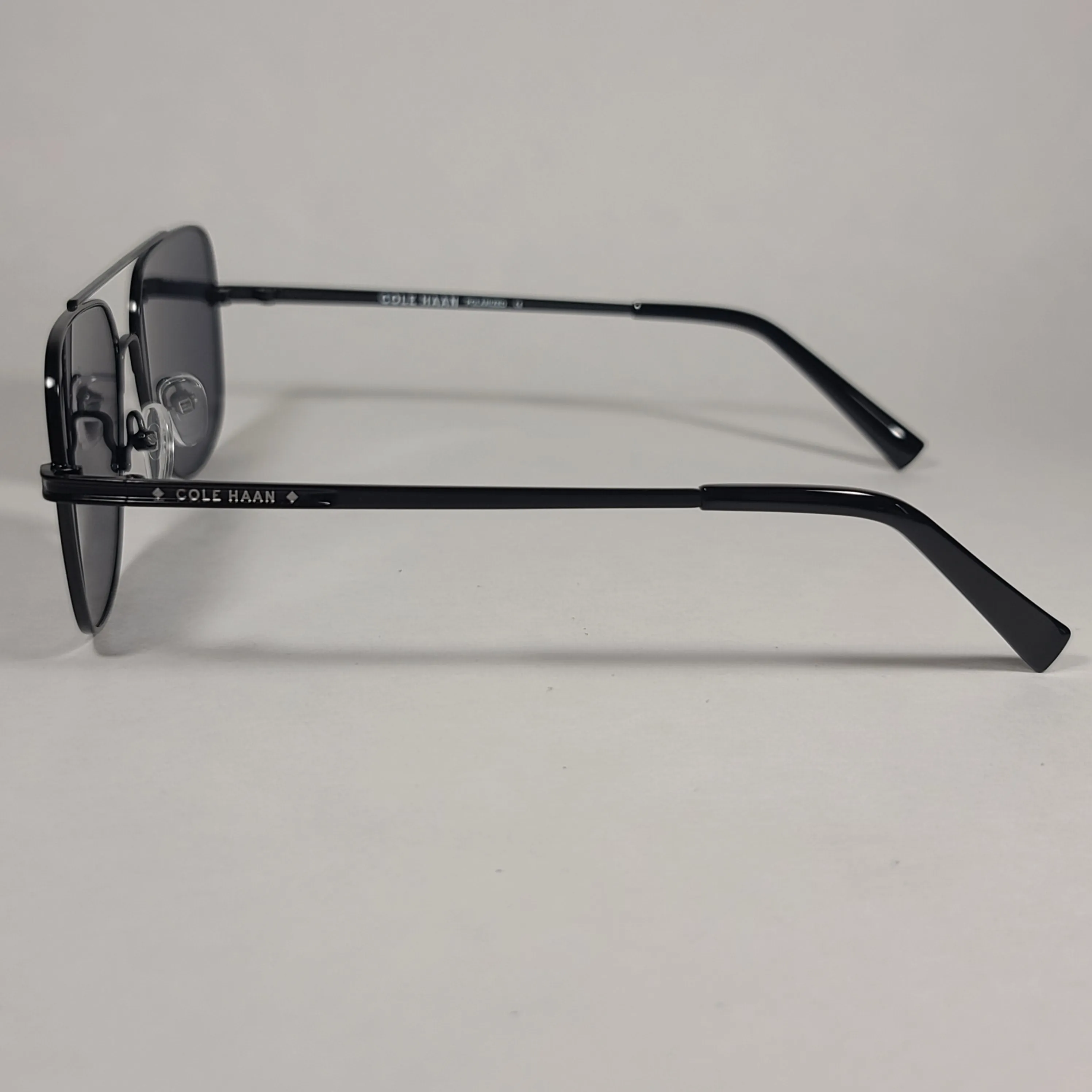 Cole Haan Polarized Navigator Sunglasses Shiny Black Frame Gray Lens CH8002 001 BLACK