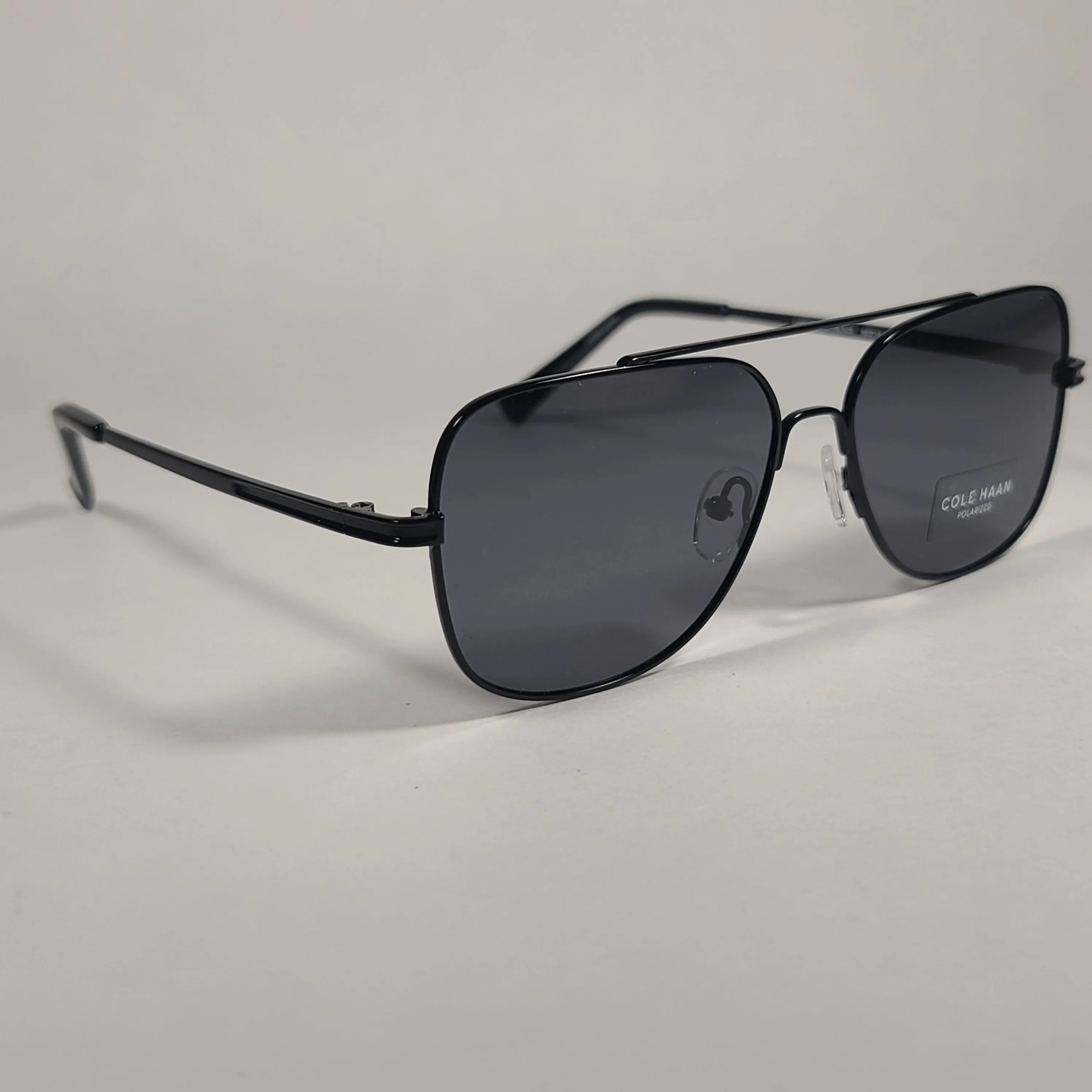 Cole Haan Polarized Navigator Sunglasses Shiny Black Frame Gray Lens CH8002 001 BLACK