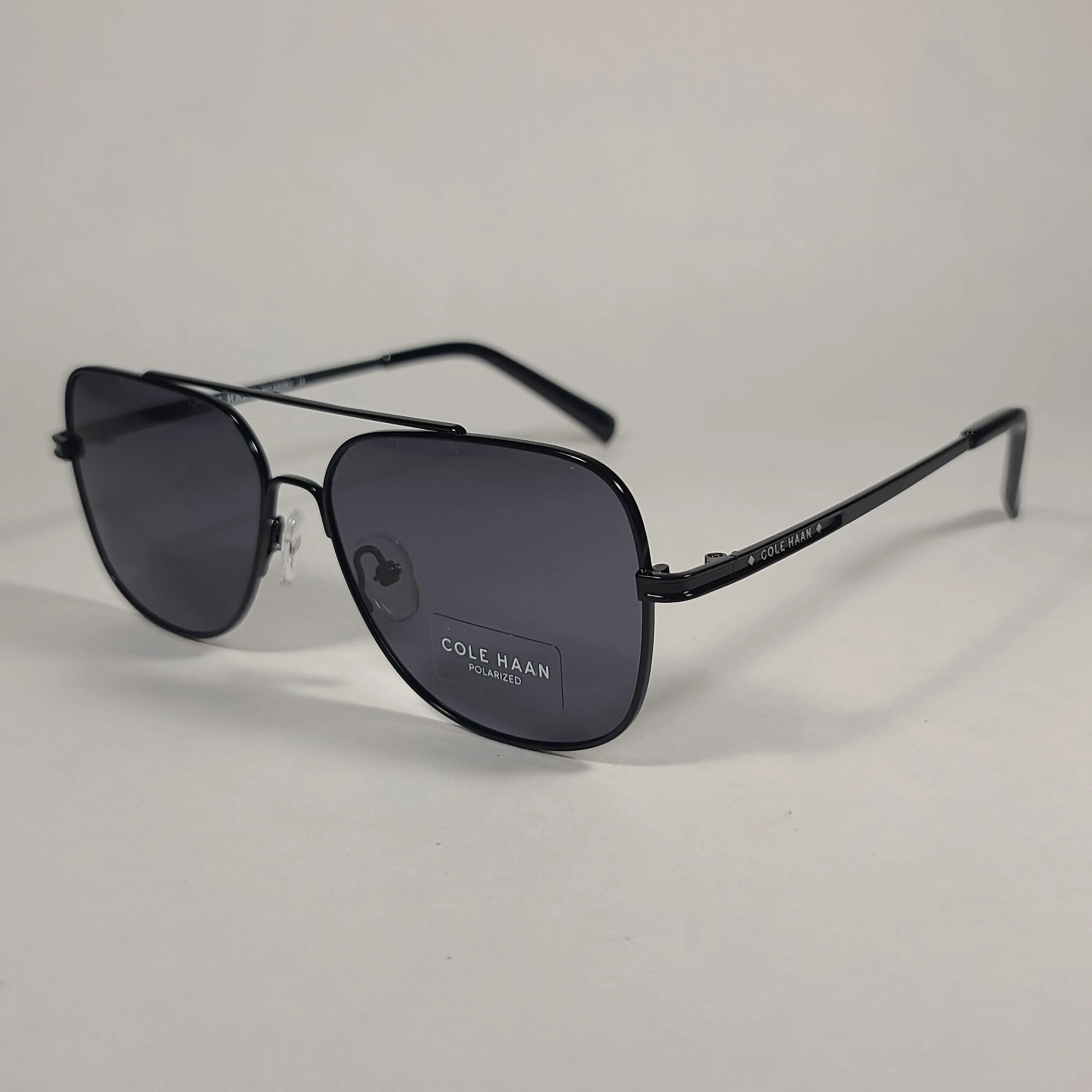 Cole Haan Polarized Navigator Sunglasses Shiny Black Frame Gray Lens CH8002 001 BLACK