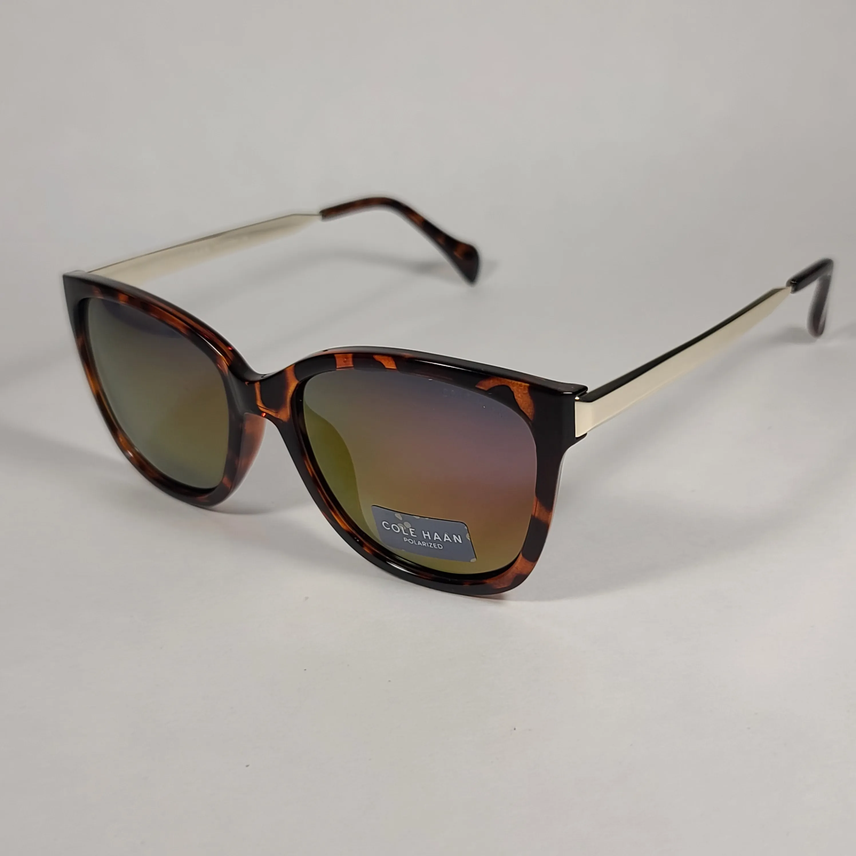 Cole Haan Square Polarized Sunglasses Tortoise And Gold Frame Mirror Lens CH9001 215 TORTOISE