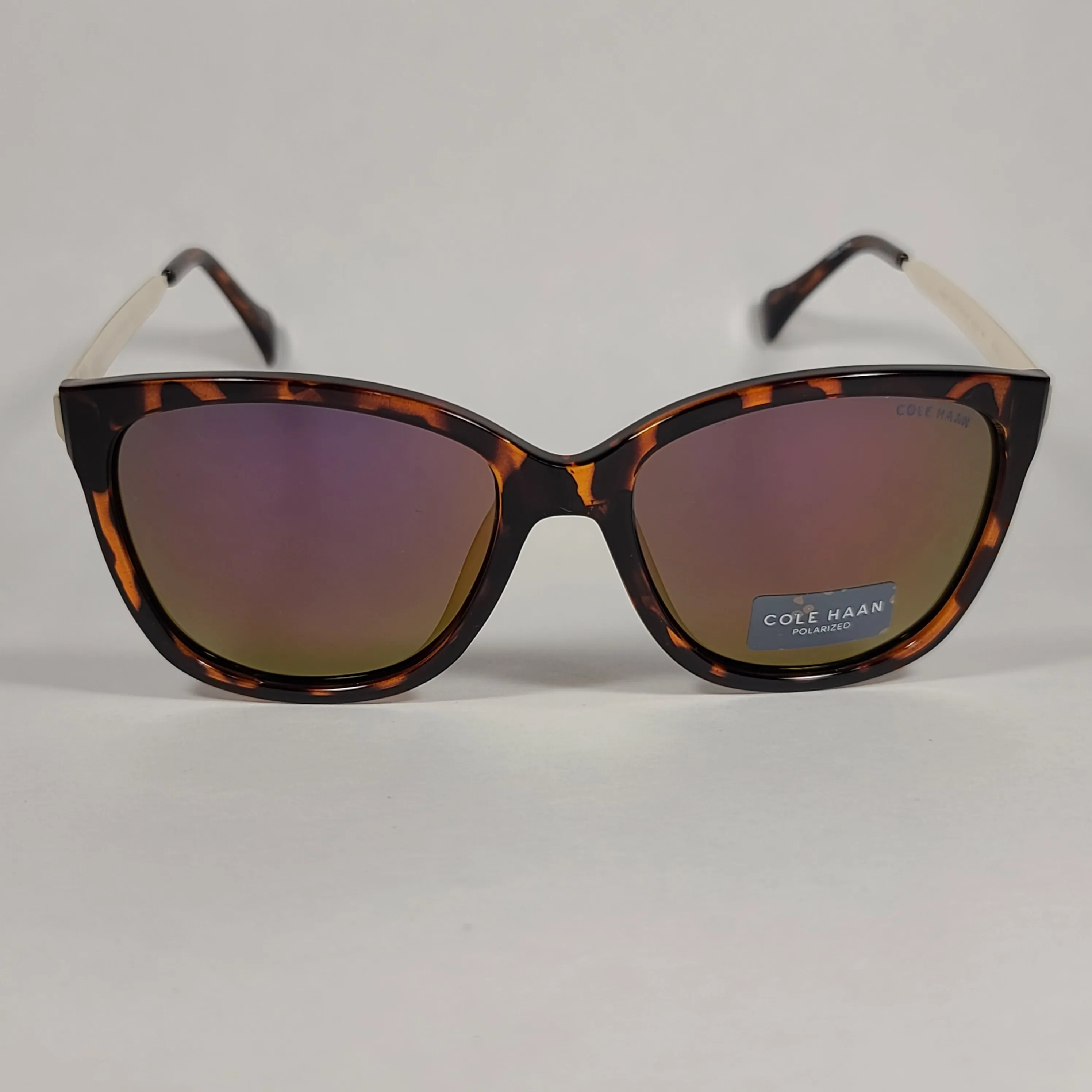 Cole Haan Square Polarized Sunglasses Tortoise And Gold Frame Mirror Lens CH9001 215 TORTOISE
