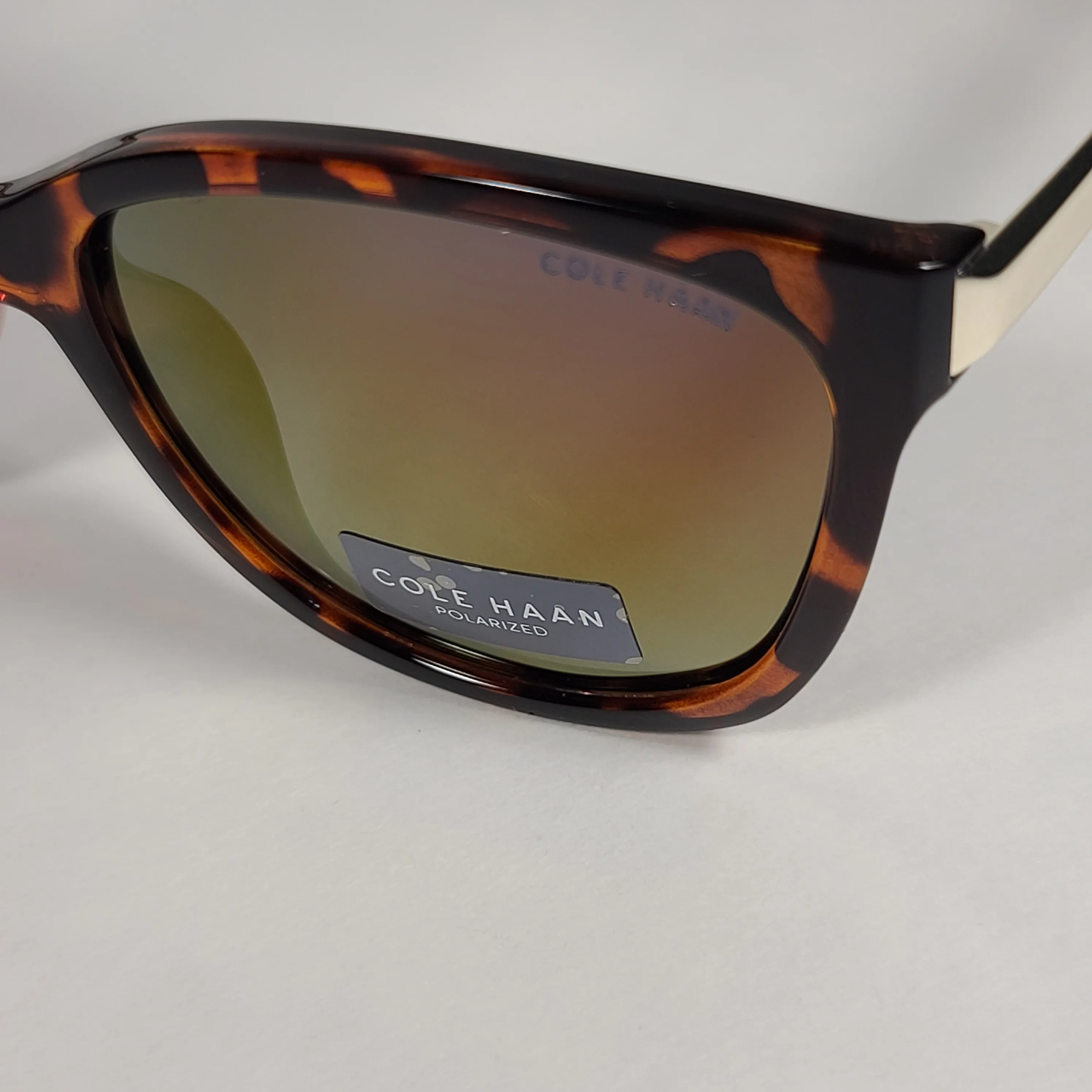 Cole Haan Square Polarized Sunglasses Tortoise And Gold Frame Mirror Lens CH9001 215 TORTOISE