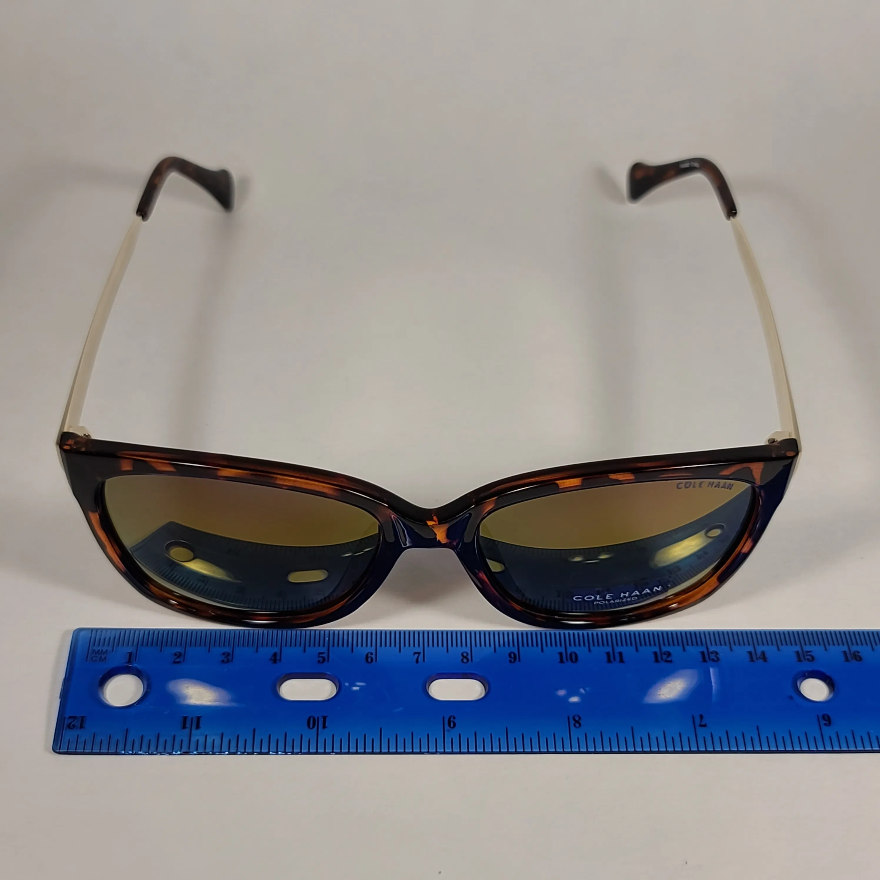 Cole Haan Square Polarized Sunglasses Tortoise And Gold Frame Mirror Lens CH9001 215 TORTOISE
