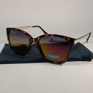 Cole Haan Square Polarized Sunglasses Tortoise And Gold Frame Mirror Lens CH9001 215 TORTOISE