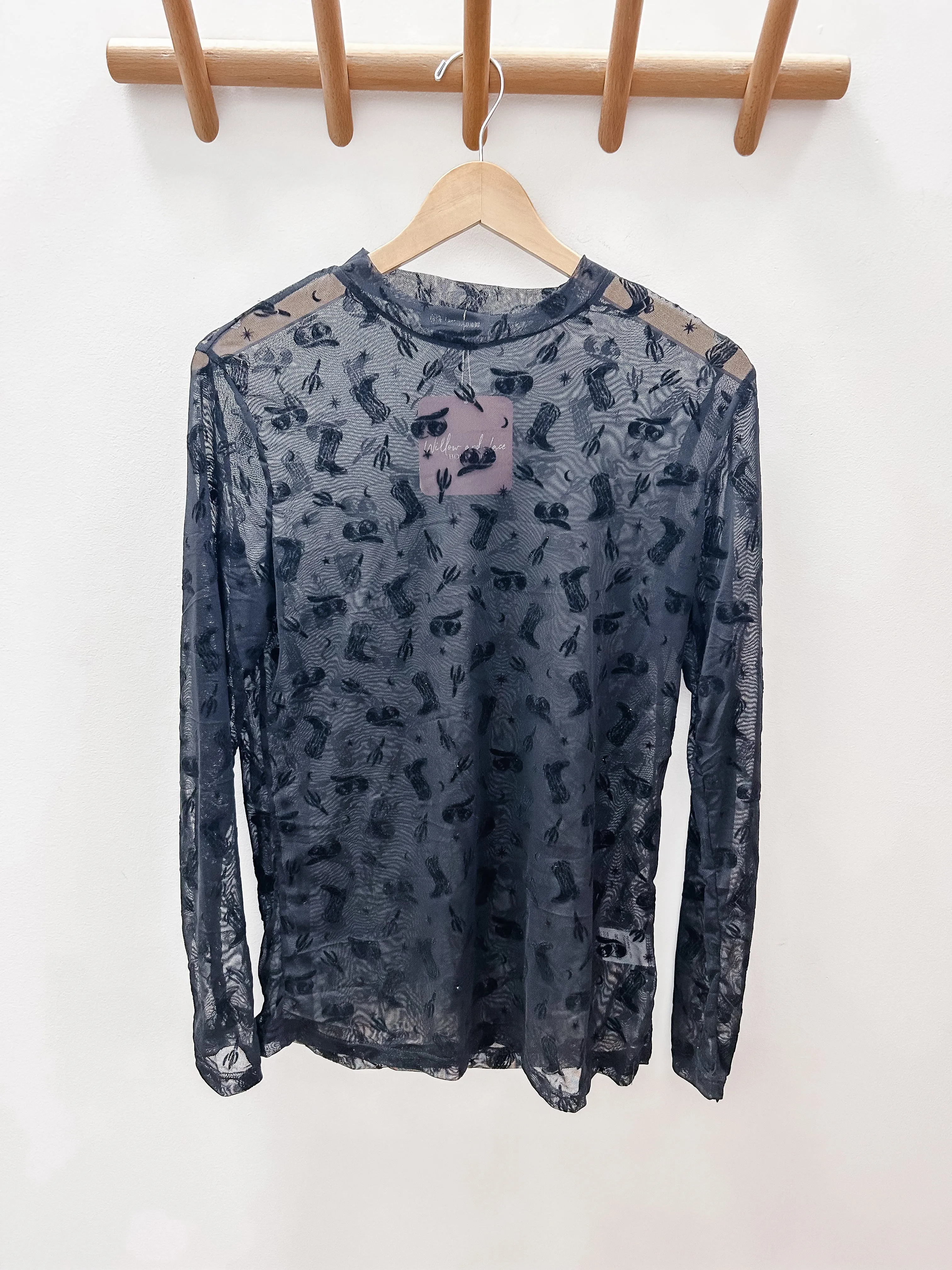 Cowboy Boot Black Mesh Top