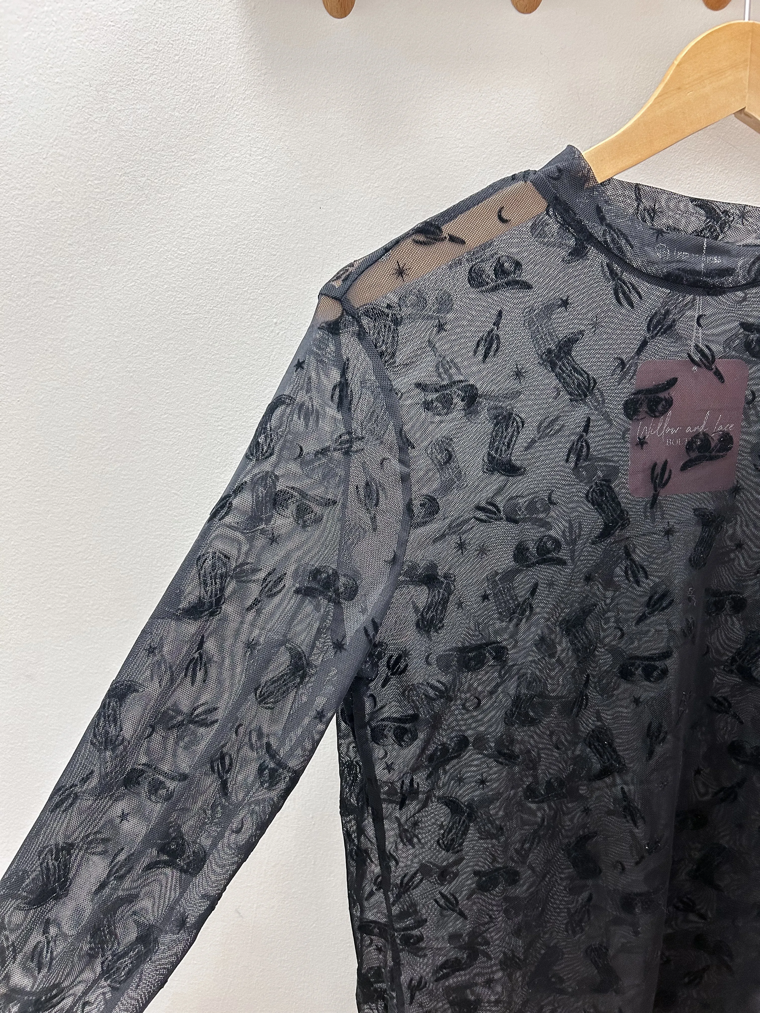 Cowboy Boot Black Mesh Top