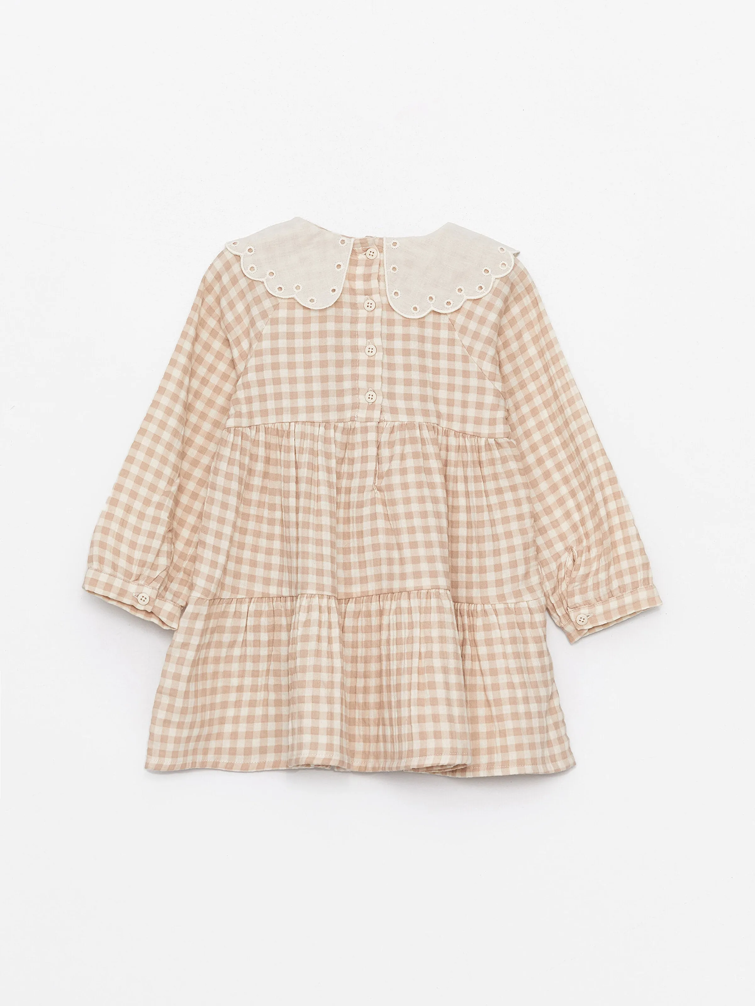 Crew Neck Long Sleeve Plaid Patterned Baby Girls Dress