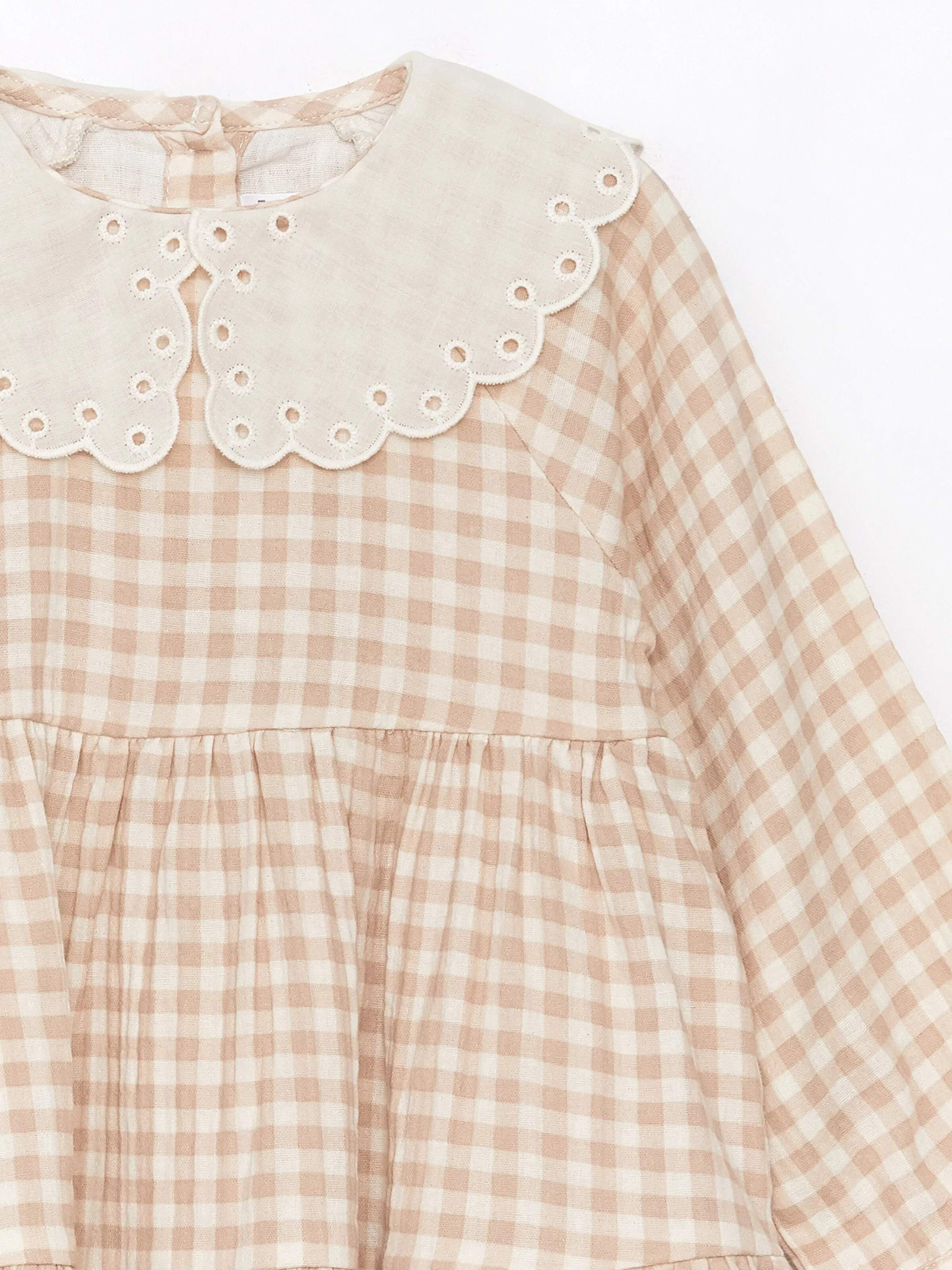 Crew Neck Long Sleeve Plaid Patterned Baby Girls Dress