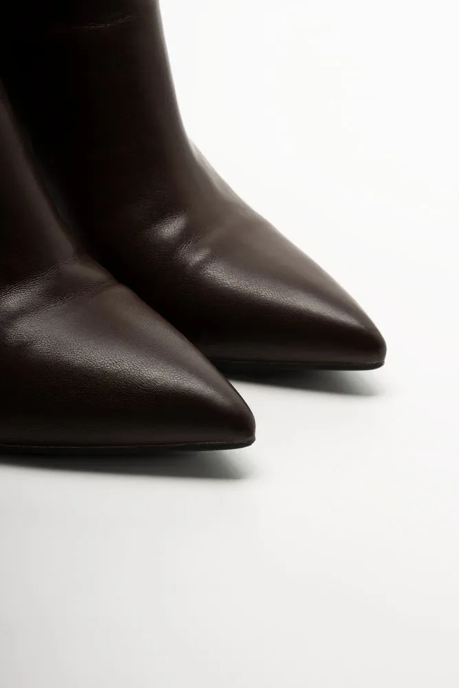 Croc Trim Stiletto Boots Brown