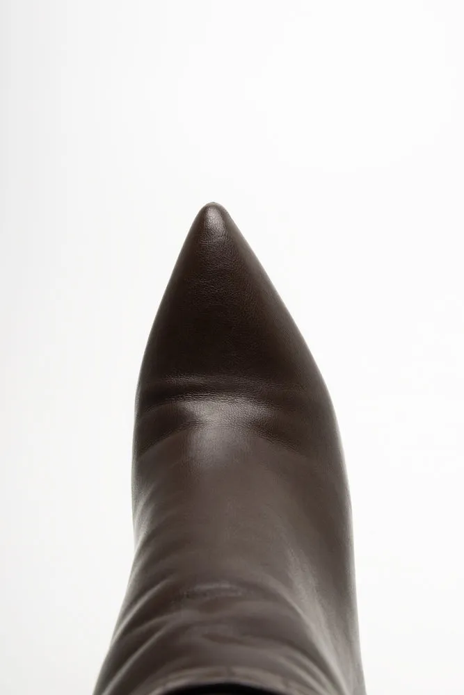 Croc Trim Stiletto Boots Brown