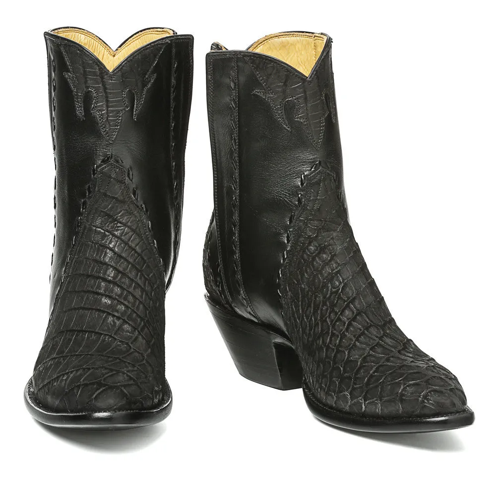Crocodile Sueded Ankle Zipper Round Toe - Black