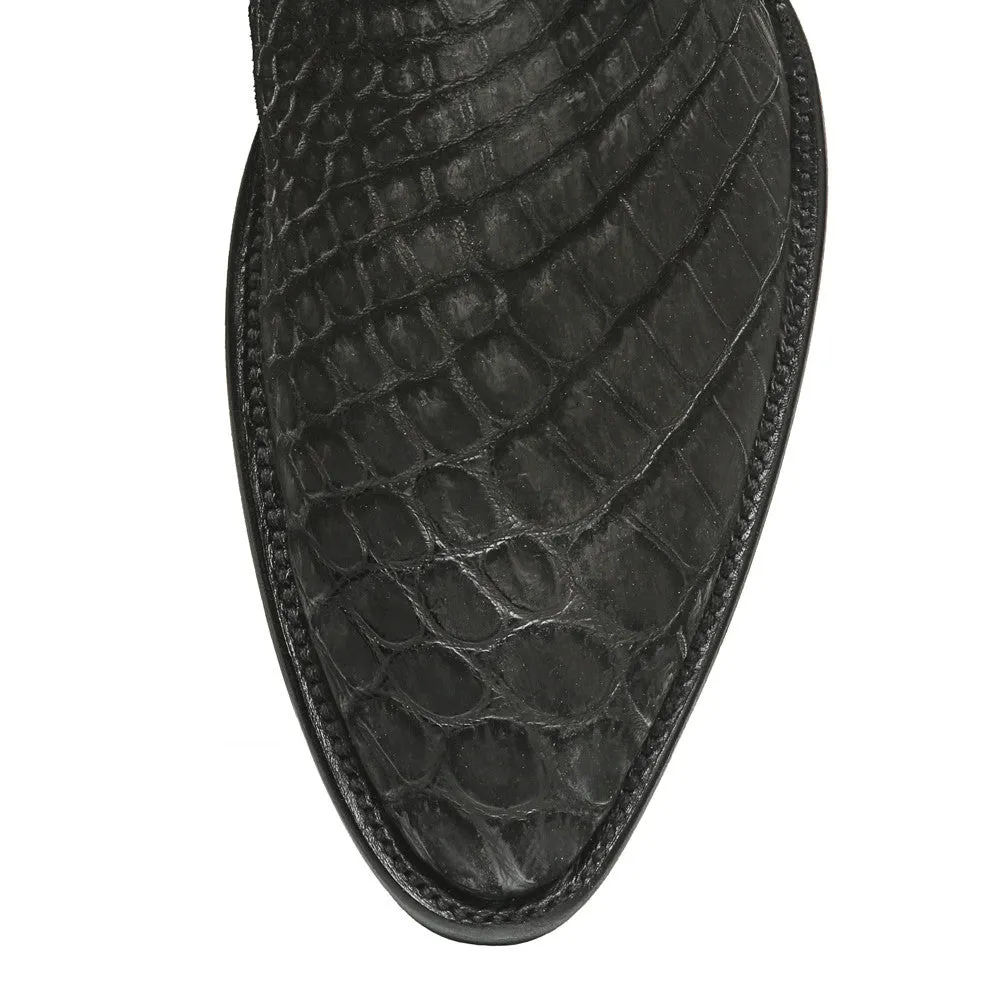 Crocodile Sueded Ankle Zipper Round Toe - Black