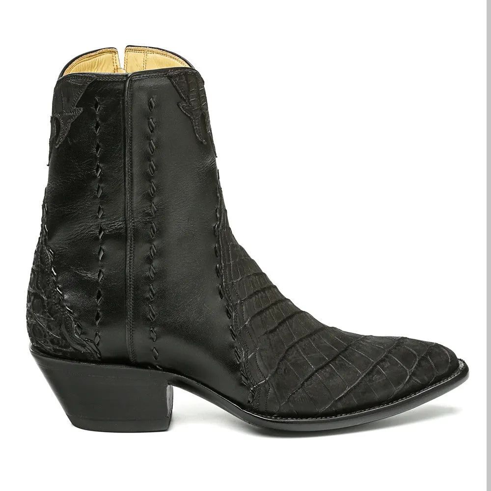 Crocodile Sueded Ankle Zipper Round Toe - Black