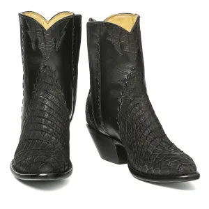 Crocodile Sueded Ankle Zipper Round Toe - Black
