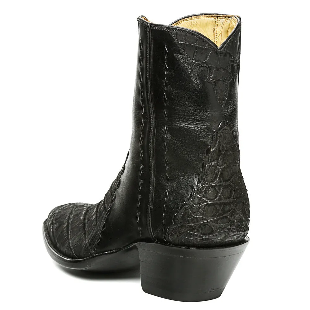 Crocodile Sueded Ankle Zipper Round Toe - Black