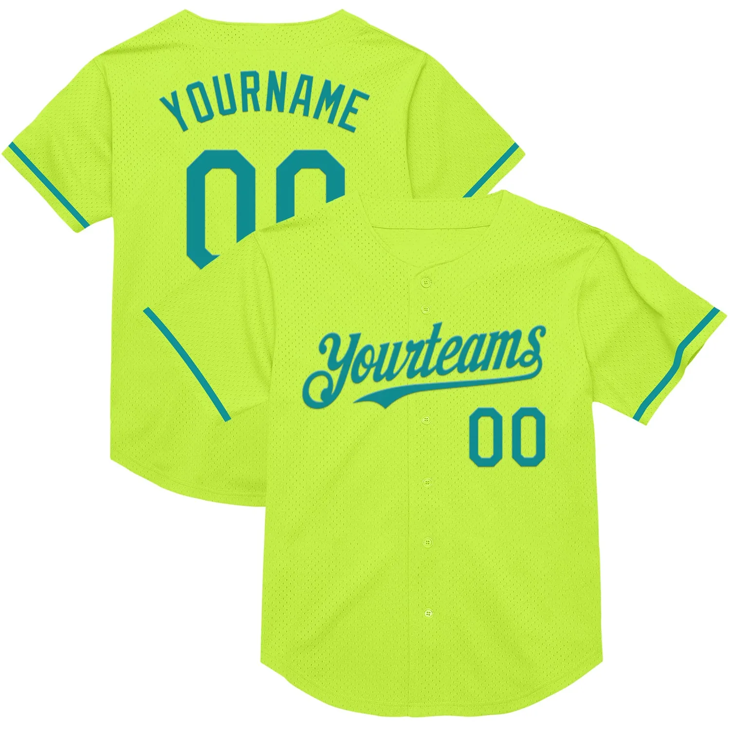 Custom Neon Green Teal Mesh Authentic Throwback Baseball Jersey