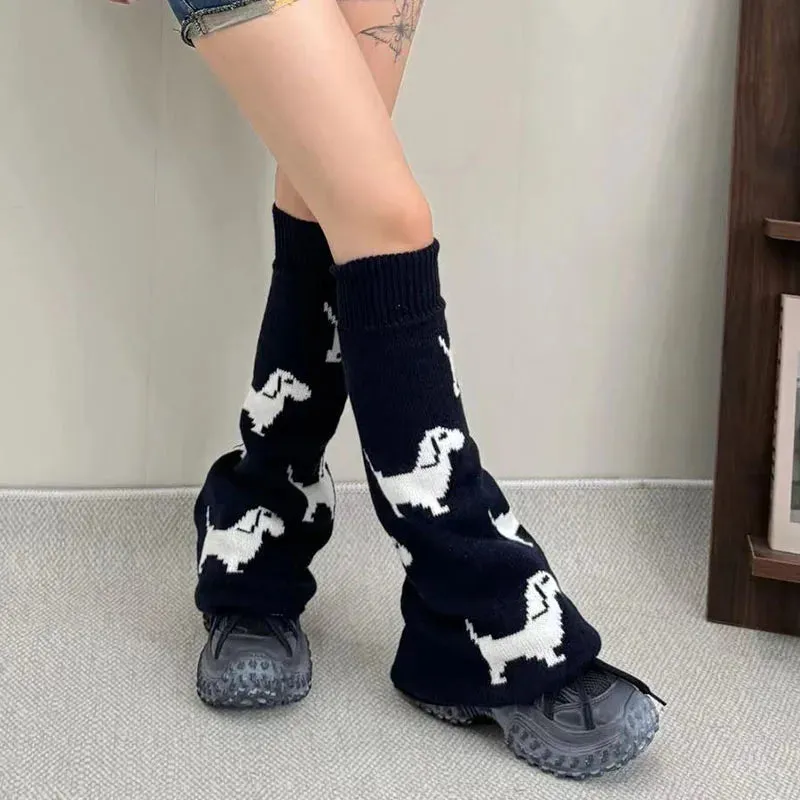 Cute Dachshund Dog Knit Leg Warmers Mid Calf Socks Ankle Covers Winter Thickened Warm Sweet Calf Socks Harajuku Leg Covers