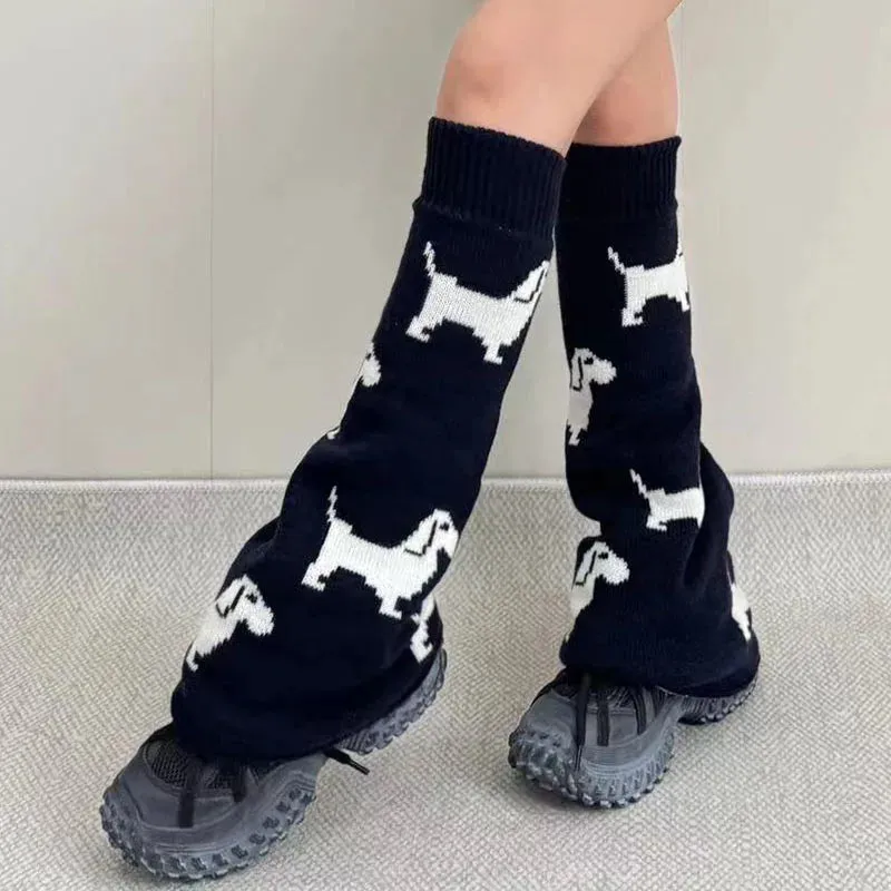 Cute Dachshund Dog Knit Leg Warmers Mid Calf Socks Ankle Covers Winter Thickened Warm Sweet Calf Socks Harajuku Leg Covers