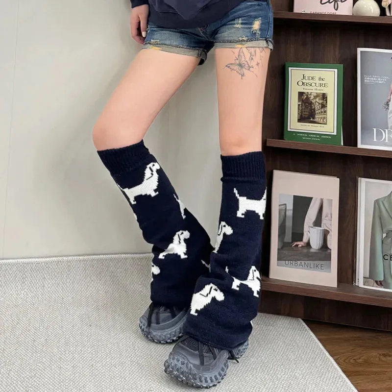 Cute Dachshund Dog Knit Leg Warmers Mid Calf Socks Ankle Covers Winter Thickened Warm Sweet Calf Socks Harajuku Leg Covers