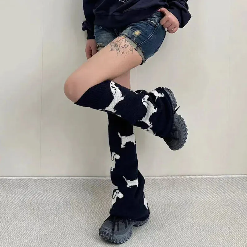 Cute Dachshund Dog Knit Leg Warmers Mid Calf Socks Ankle Covers Winter Thickened Warm Sweet Calf Socks Harajuku Leg Covers