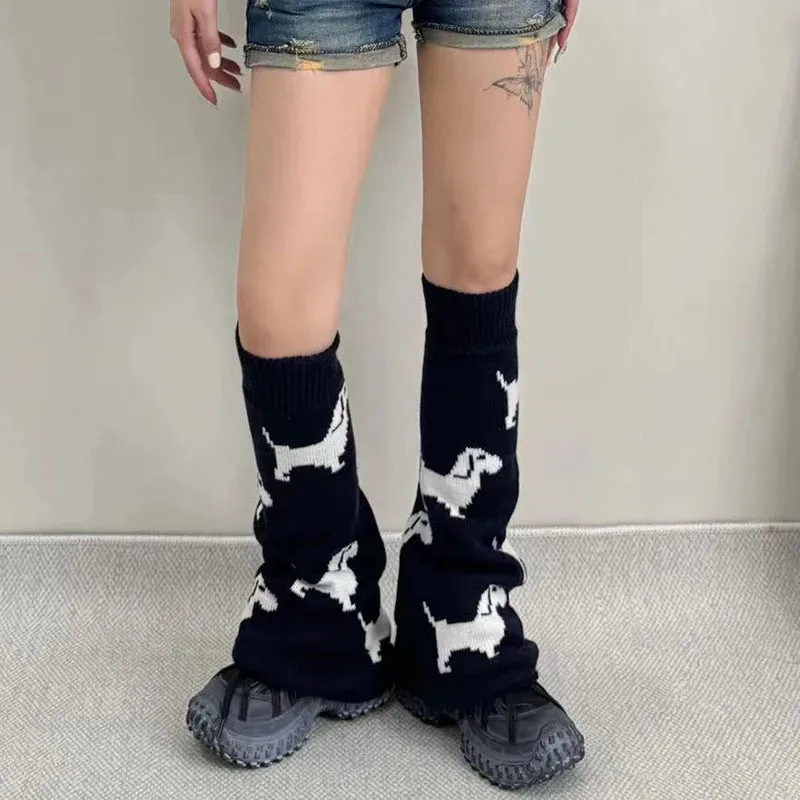 Cute Dachshund Dog Knit Leg Warmers Mid Calf Socks Ankle Covers Winter Thickened Warm Sweet Calf Socks Harajuku Leg Covers