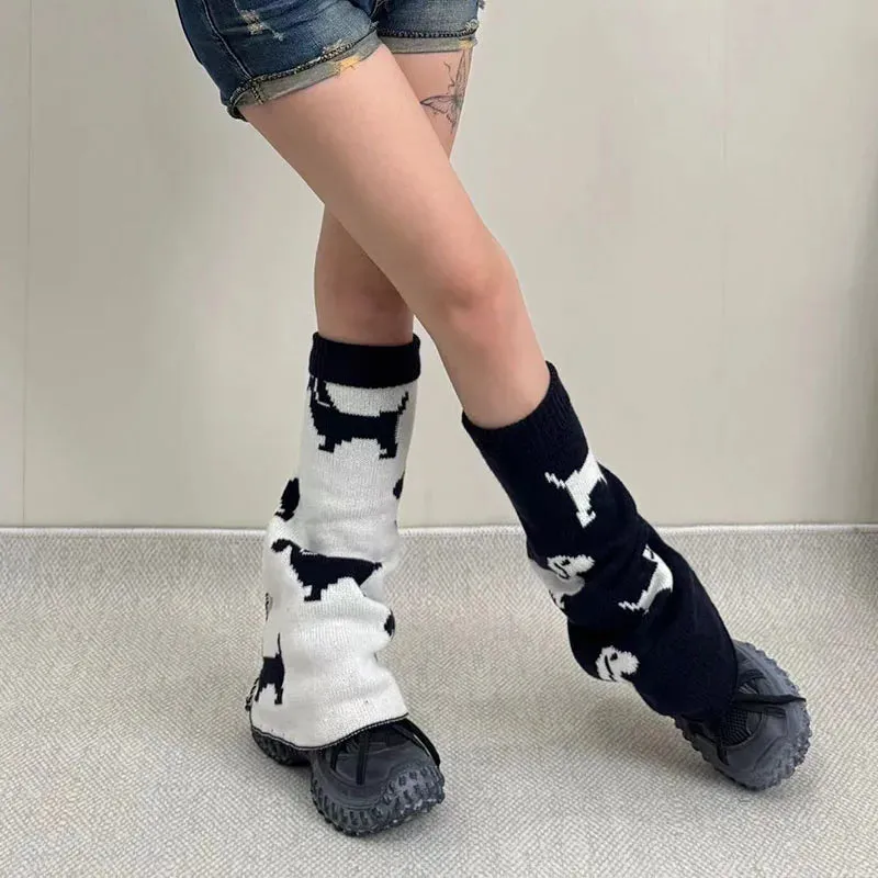 Cute Dachshund Dog Knit Leg Warmers Mid Calf Socks Ankle Covers Winter Thickened Warm Sweet Calf Socks Harajuku Leg Covers