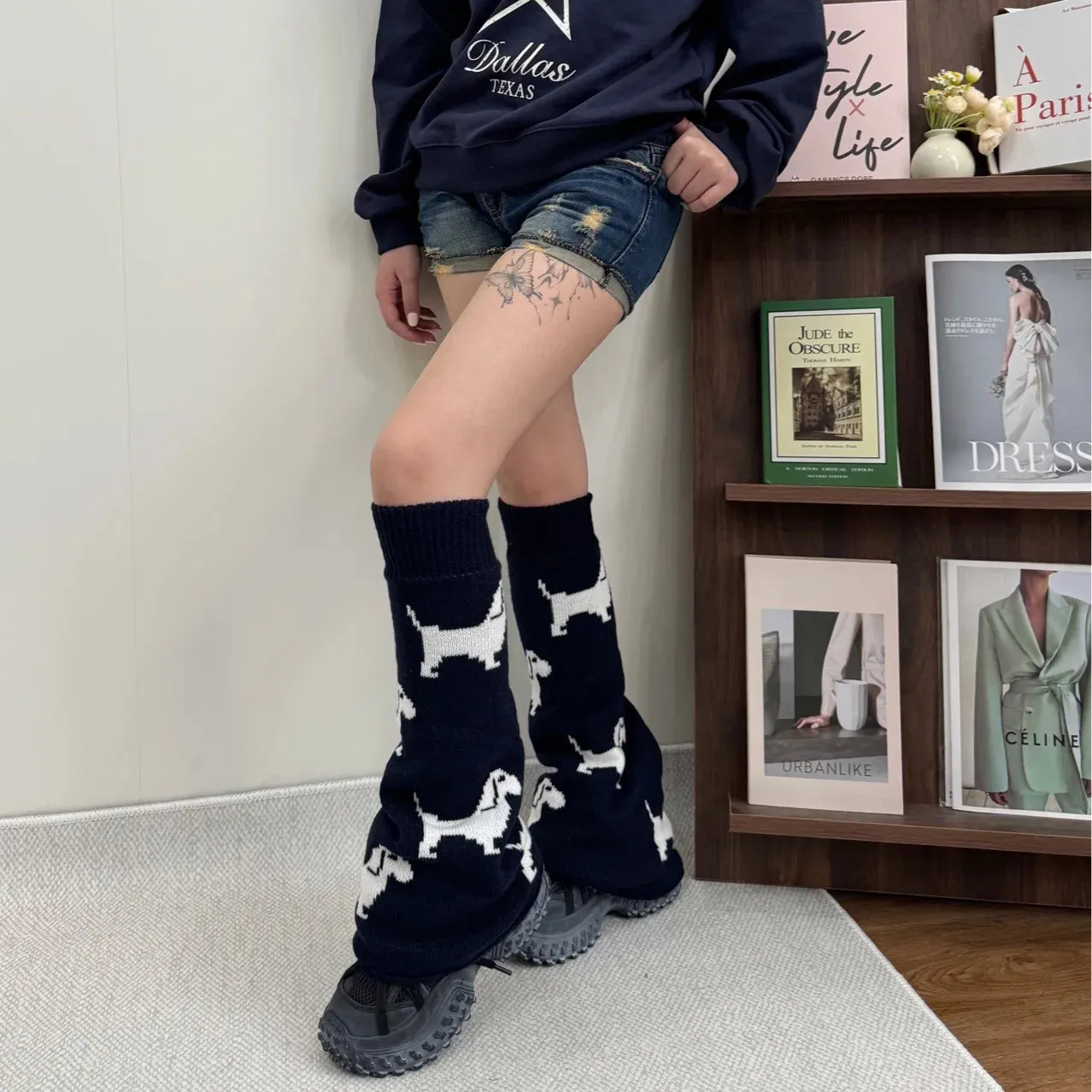Cute Dachshund Dog Knit Leg Warmers Mid Calf Socks Ankle Covers Winter Thickened Warm Sweet Calf Socks Harajuku Leg Covers