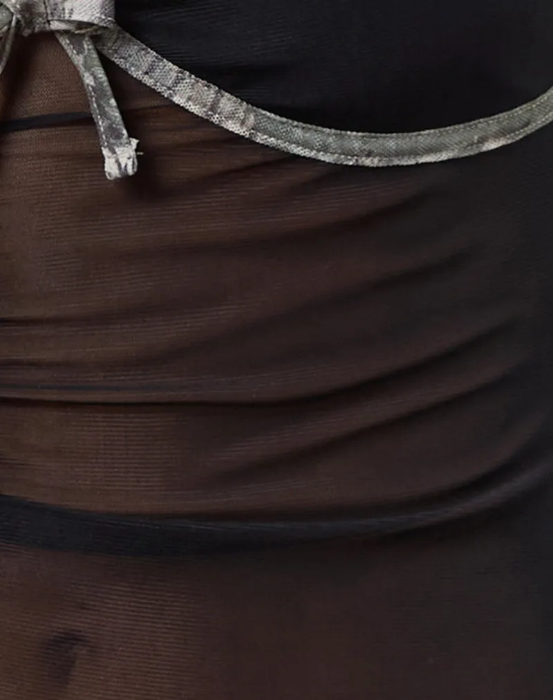 Dalan Cami Top in Black Mesh with Forest Camo Trim