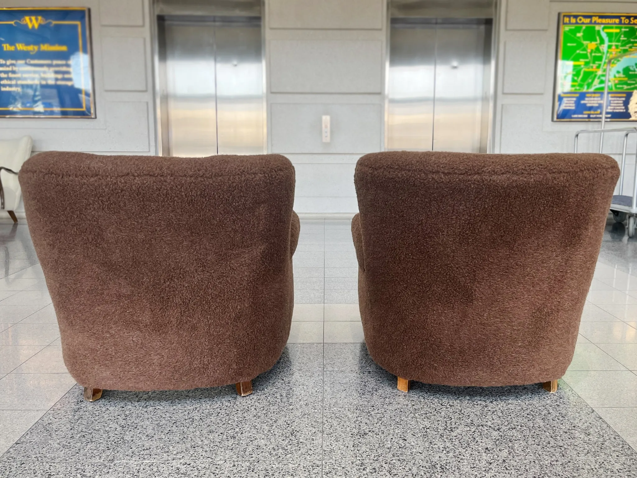 Danish Modern Brown Wool Lounge Chairs by Fritz Hansen