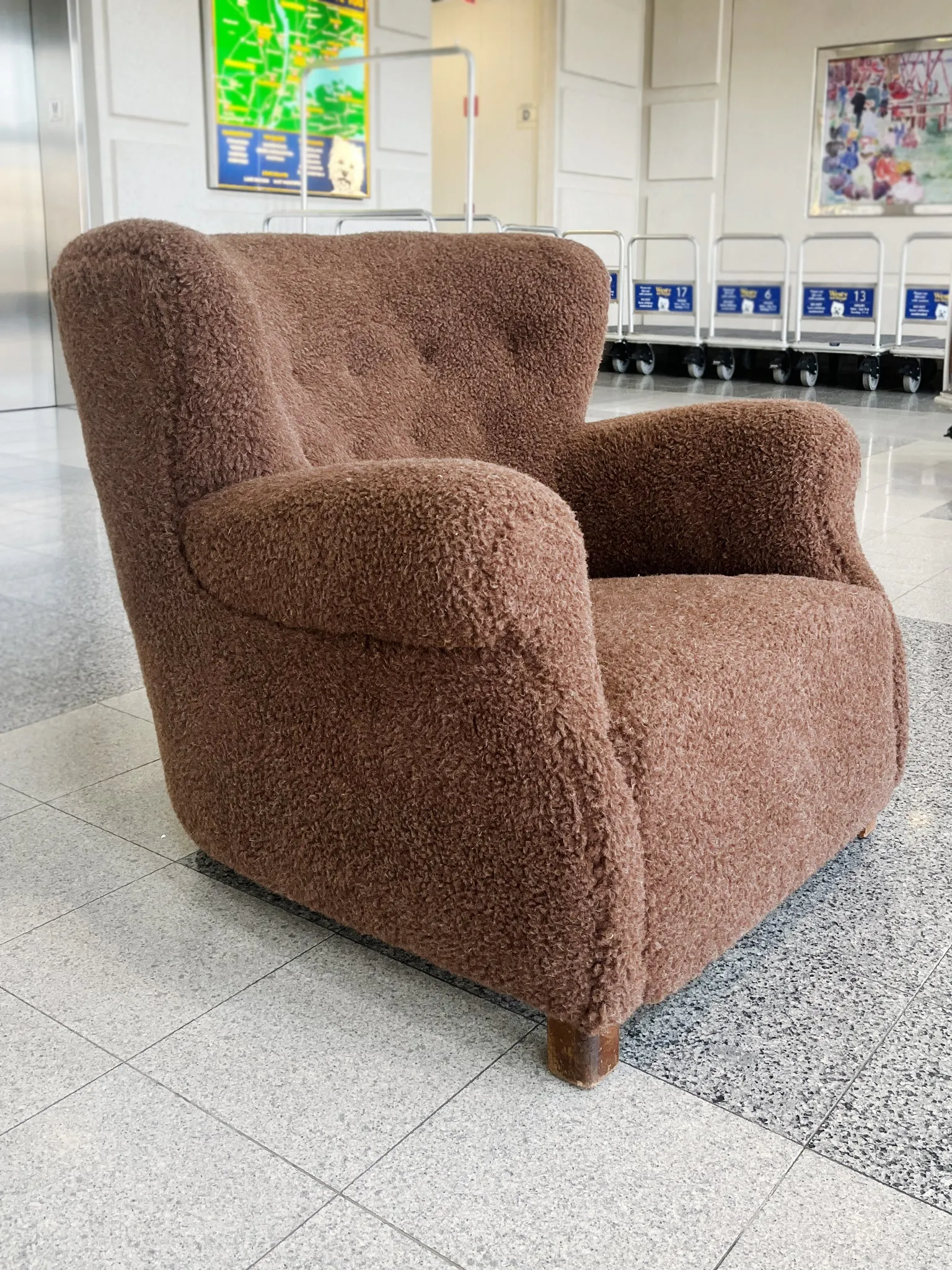 Danish Modern Brown Wool Lounge Chairs by Fritz Hansen