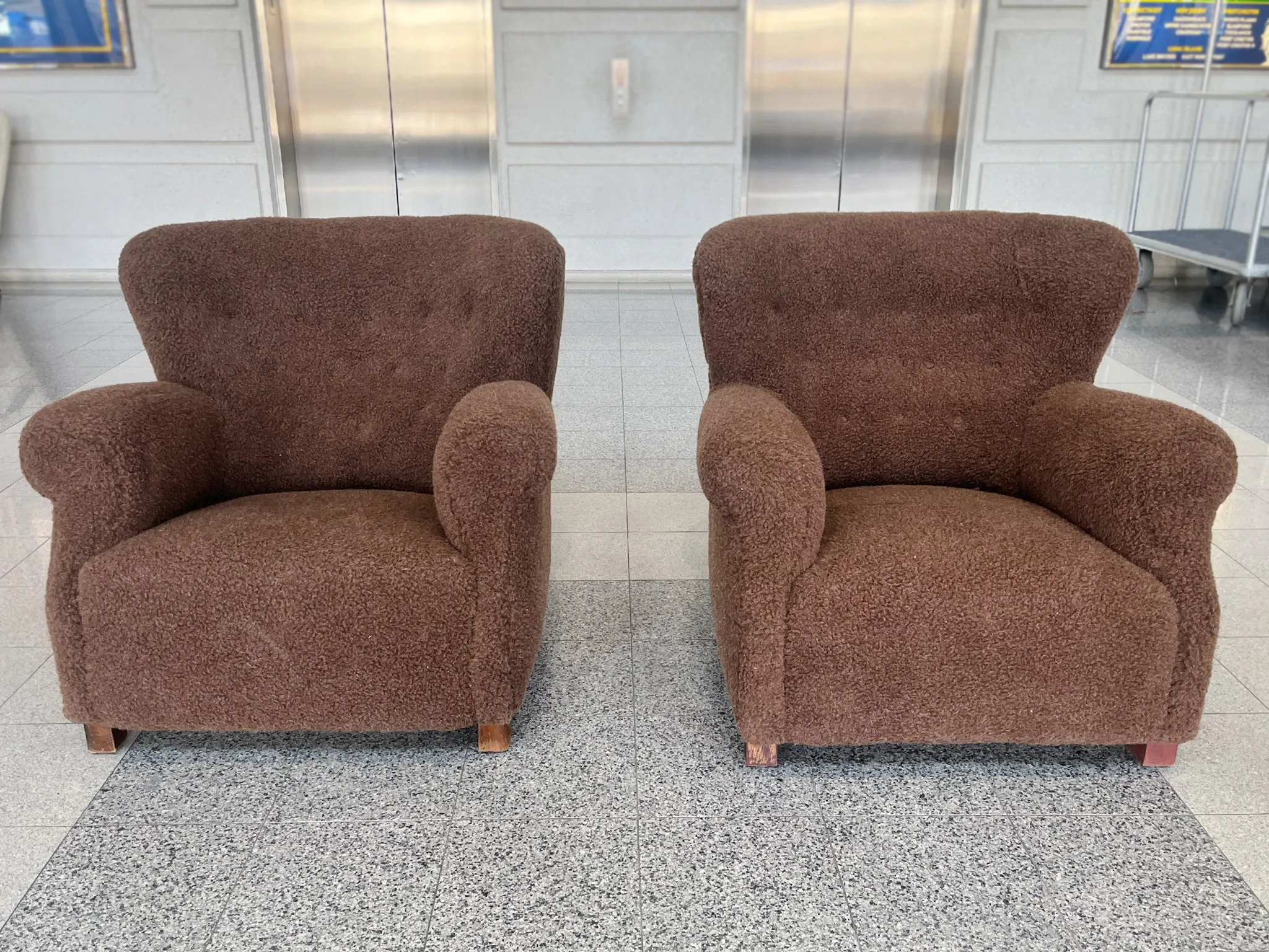 Danish Modern Brown Wool Lounge Chairs by Fritz Hansen