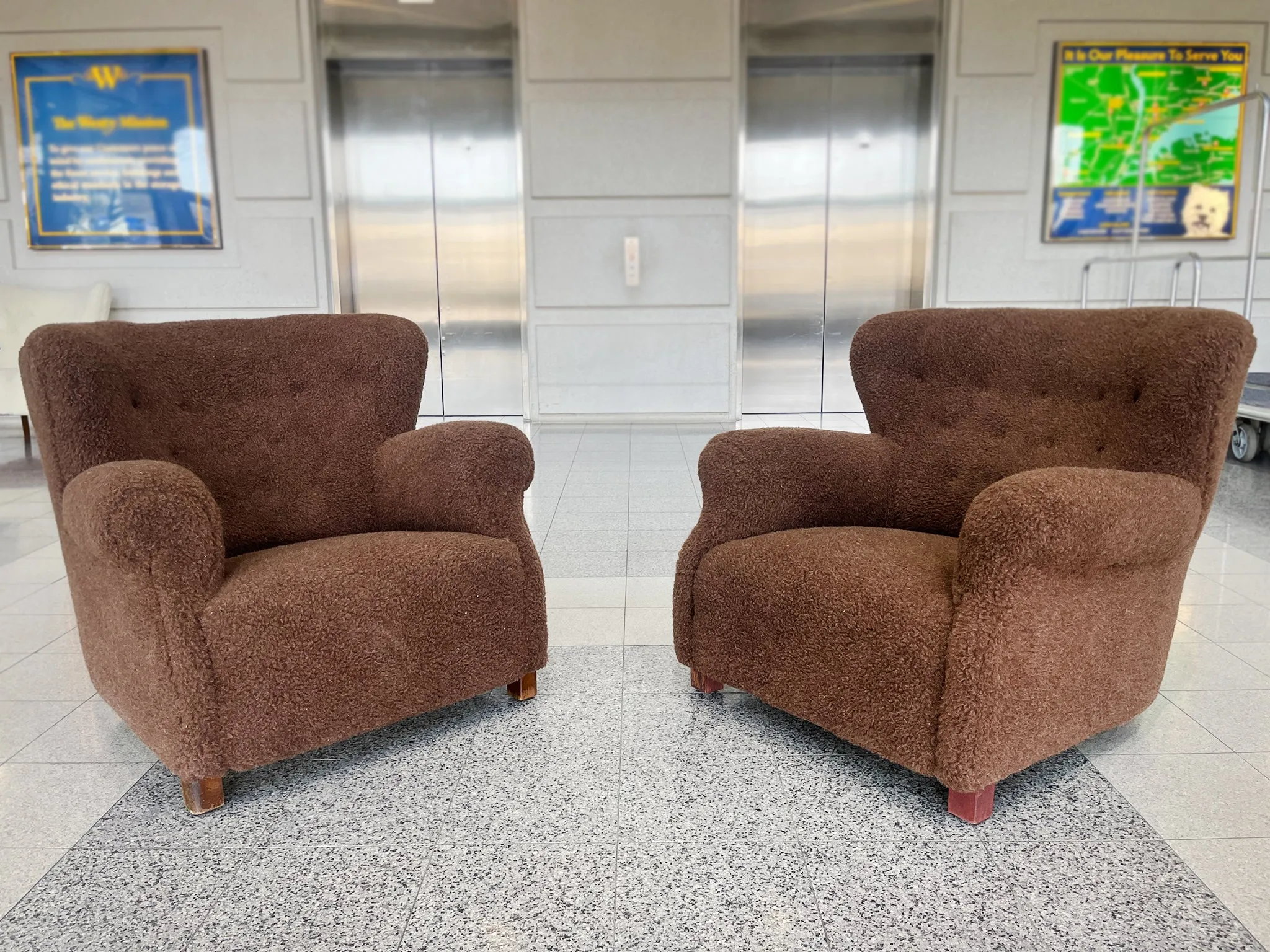 Danish Modern Brown Wool Lounge Chairs by Fritz Hansen