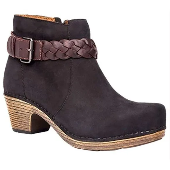 Dansko Tivoli Michelle Black Leather Ankle Boot Braided Buckle Size 6/36