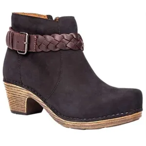 Dansko Tivoli Michelle Black Leather Ankle Boot Braided Buckle Size 6/36