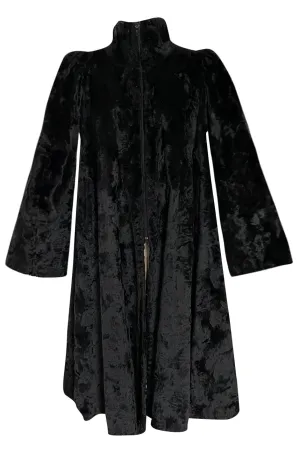 Documented 1973 Biba by Barbara Hulanicki Rare Maternity Label Black Faux Fur Swing Coat