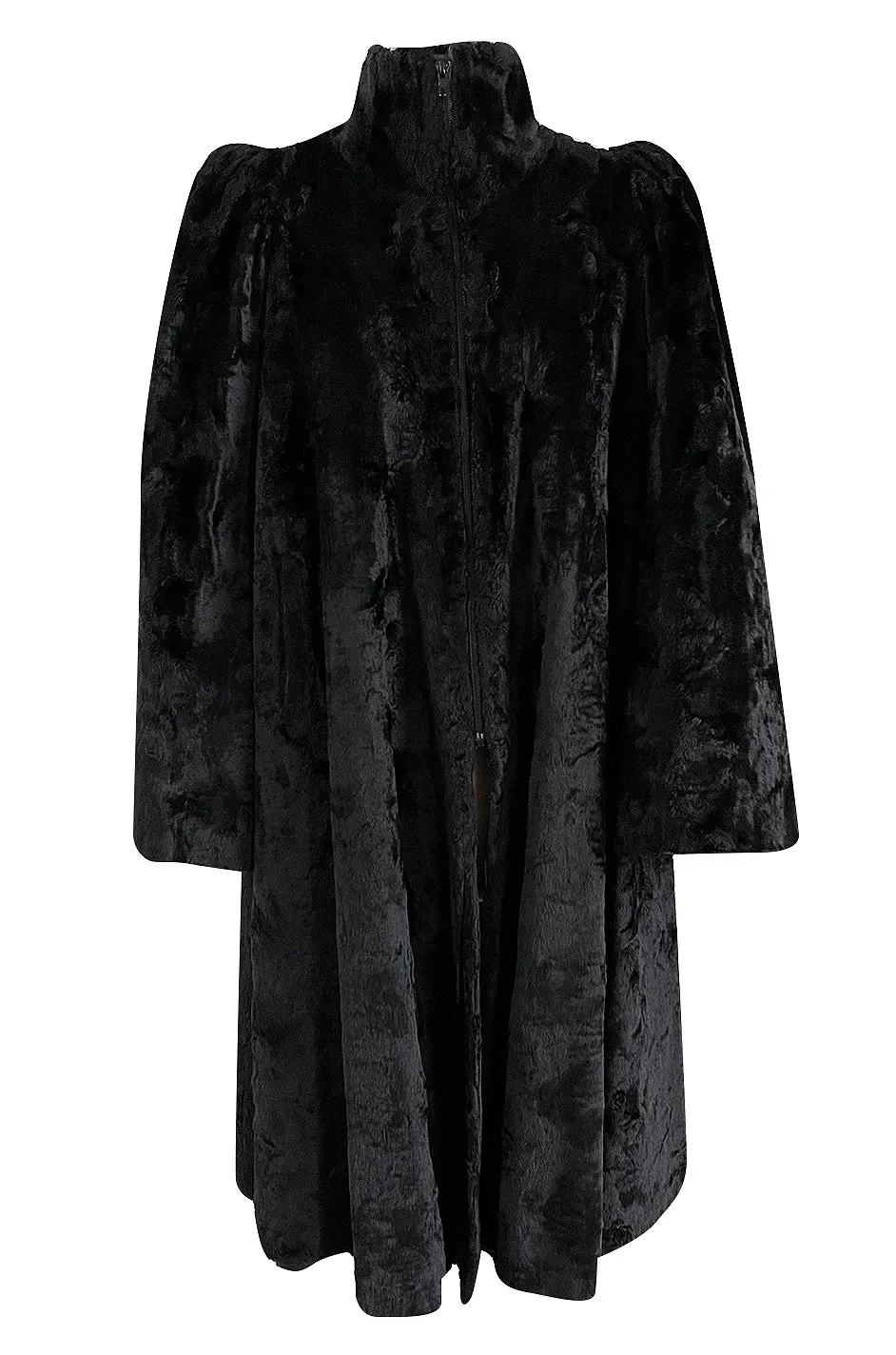 Documented 1973 Biba by Barbara Hulanicki Rare Maternity Label Black Faux Fur Swing Coat