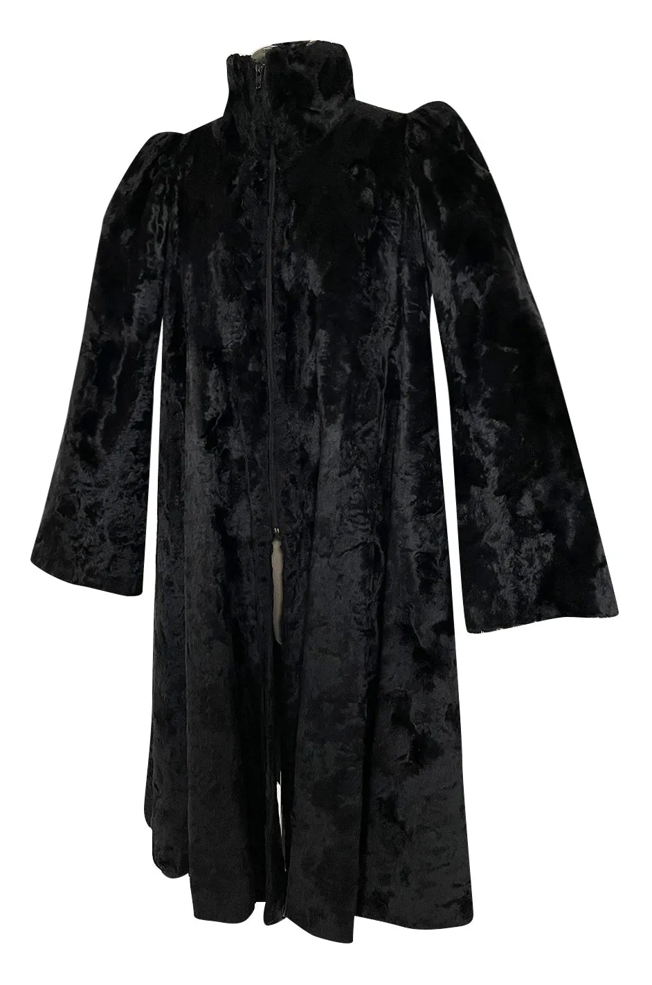 Documented 1973 Biba by Barbara Hulanicki Rare Maternity Label Black Faux Fur Swing Coat