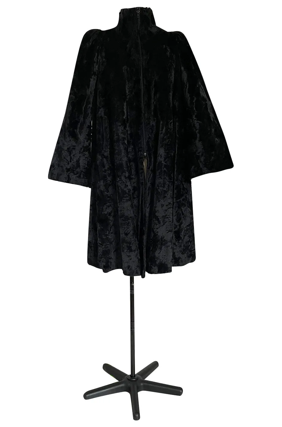 Documented 1973 Biba by Barbara Hulanicki Rare Maternity Label Black Faux Fur Swing Coat