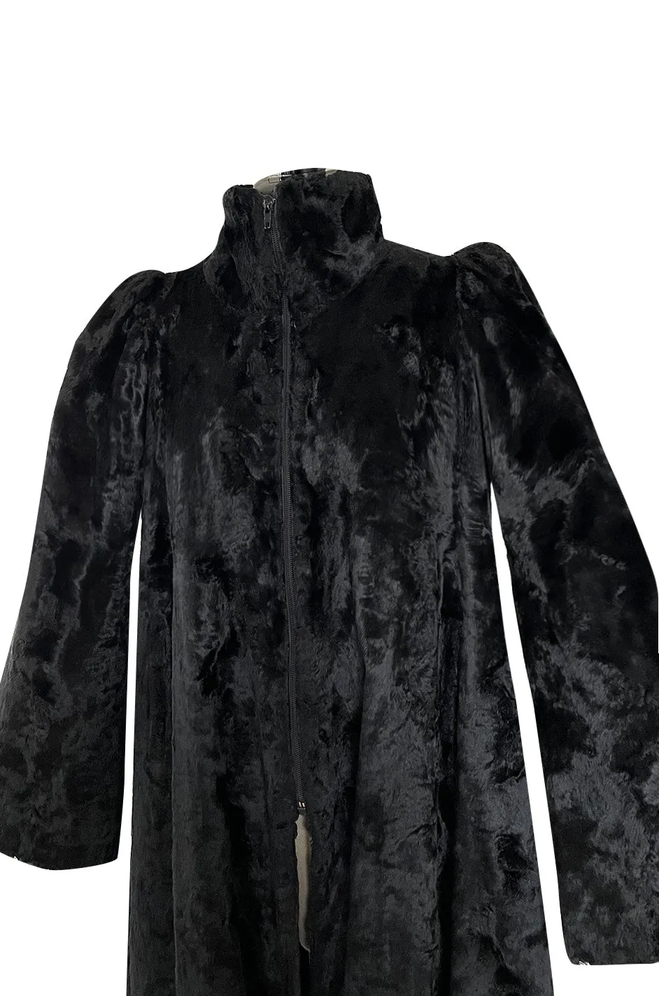 Documented 1973 Biba by Barbara Hulanicki Rare Maternity Label Black Faux Fur Swing Coat