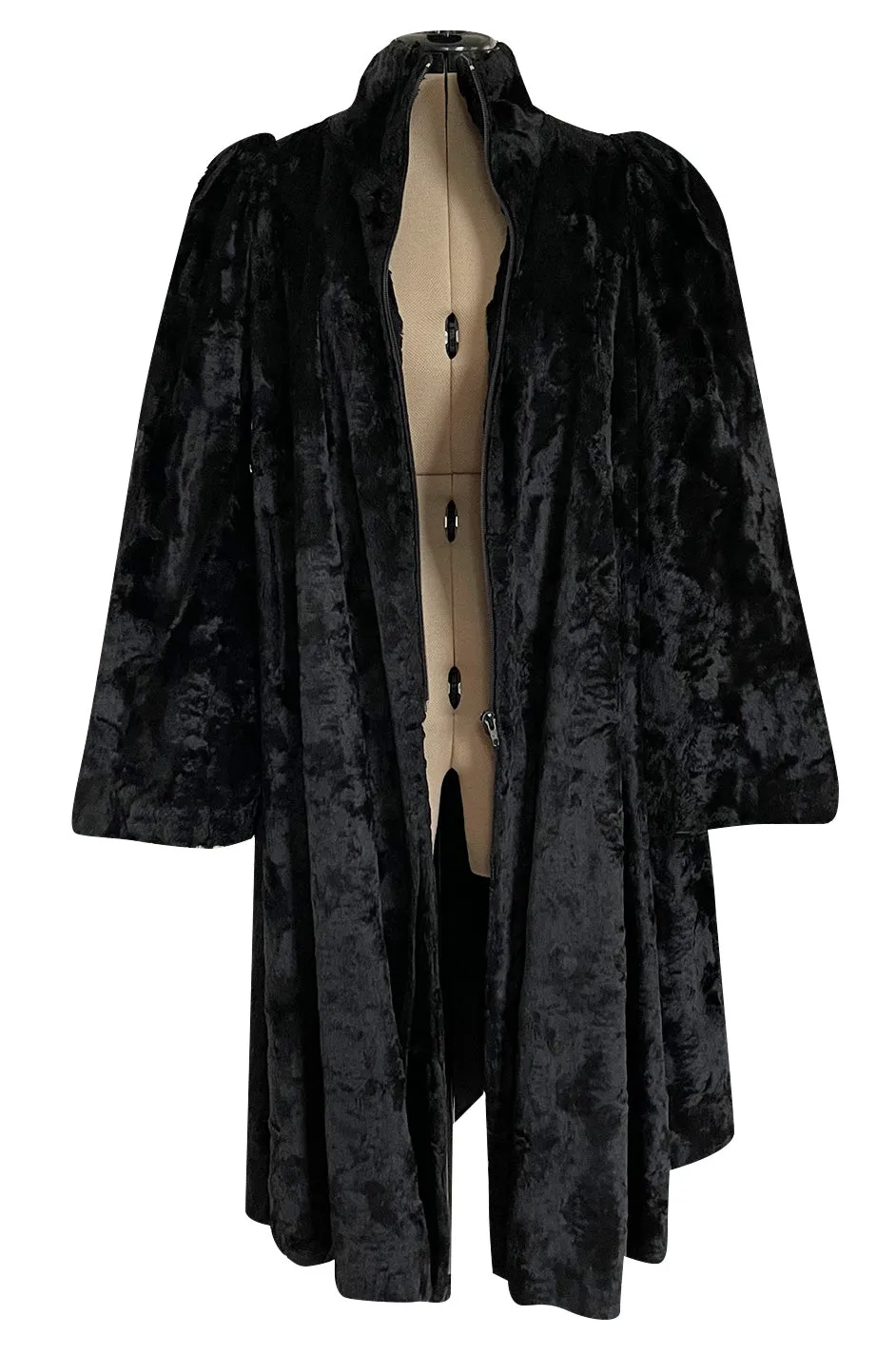 Documented 1973 Biba by Barbara Hulanicki Rare Maternity Label Black Faux Fur Swing Coat