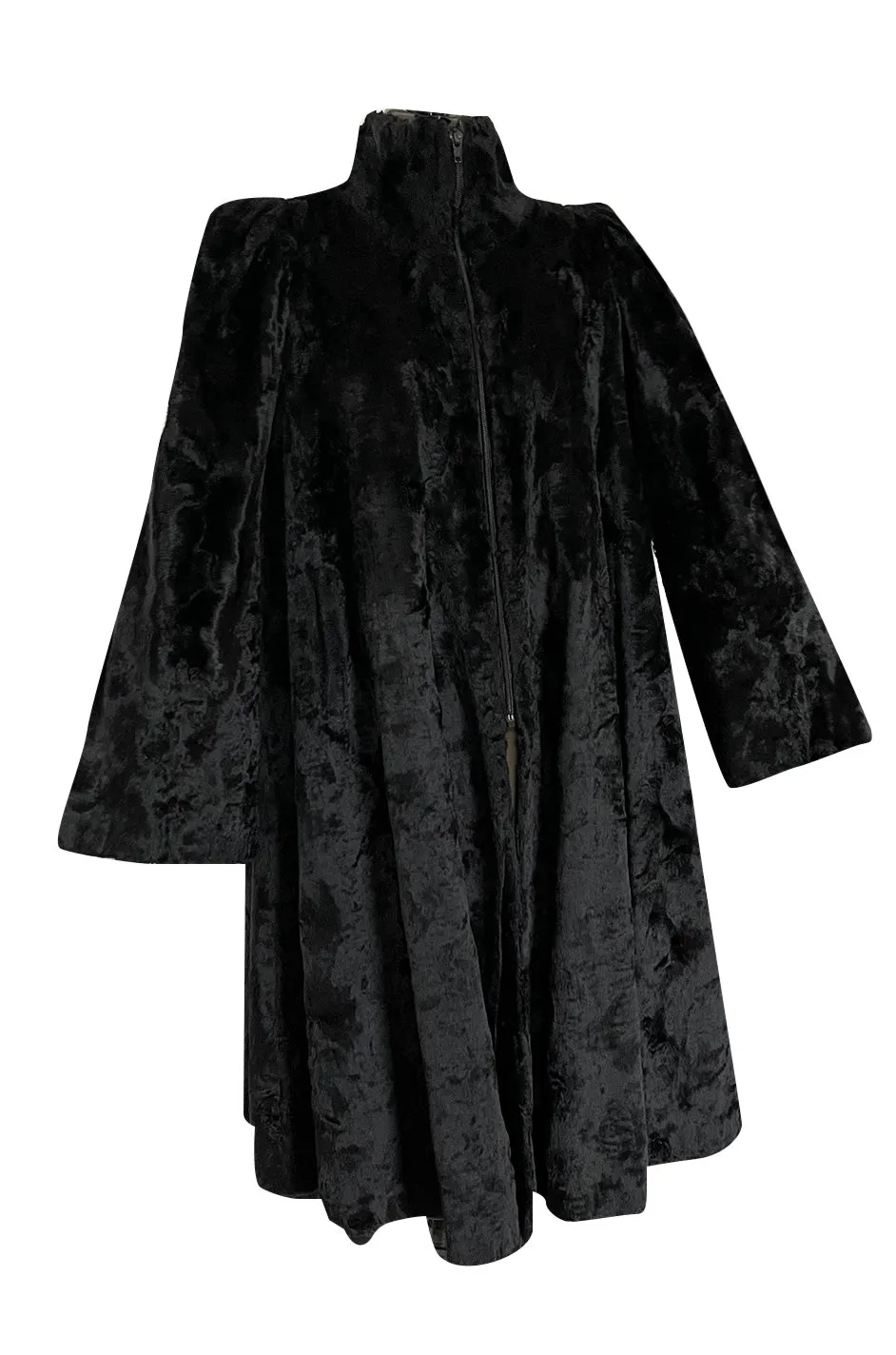 Documented 1973 Biba by Barbara Hulanicki Rare Maternity Label Black Faux Fur Swing Coat
