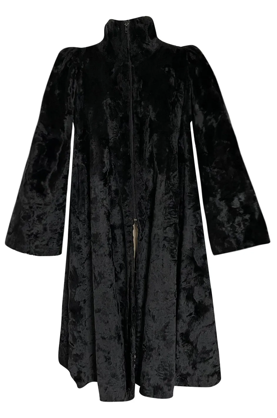 Documented 1973 Biba by Barbara Hulanicki Rare Maternity Label Black Faux Fur Swing Coat