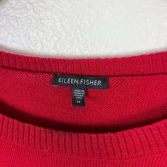 Eileen Fisher Long Sleeve Knit 100% Merino Wool Sweater Red Women’s Size M