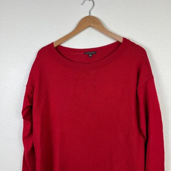 Eileen Fisher Long Sleeve Knit 100% Merino Wool Sweater Red Women’s Size M