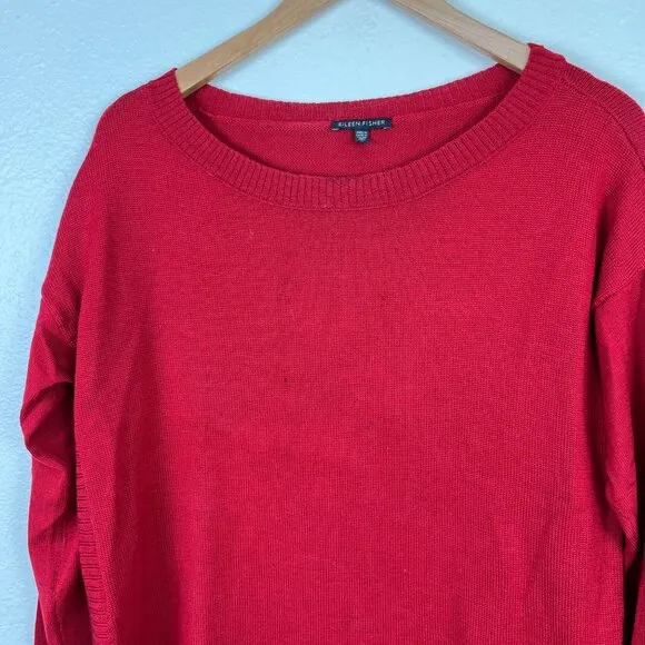 Eileen Fisher Long Sleeve Knit 100% Merino Wool Sweater Red Women’s Size M