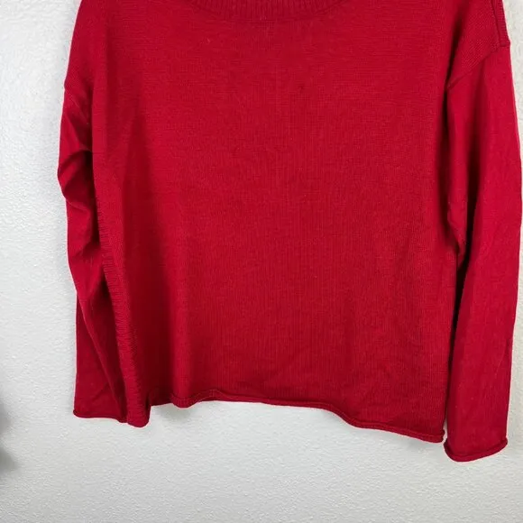 Eileen Fisher Long Sleeve Knit 100% Merino Wool Sweater Red Women’s Size M