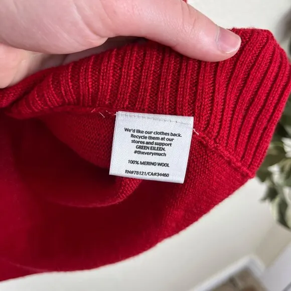 Eileen Fisher Long Sleeve Knit 100% Merino Wool Sweater Red Women’s Size M