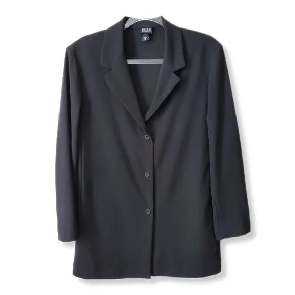 Eileen Fisher Women Wool Jacket Black M Minimalist Modern Career Boxy Italy Flaw